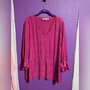 💜 EVRI Pink Leopard Print Silky Tie Waist Long Sleeve Blouse 2X 18 20